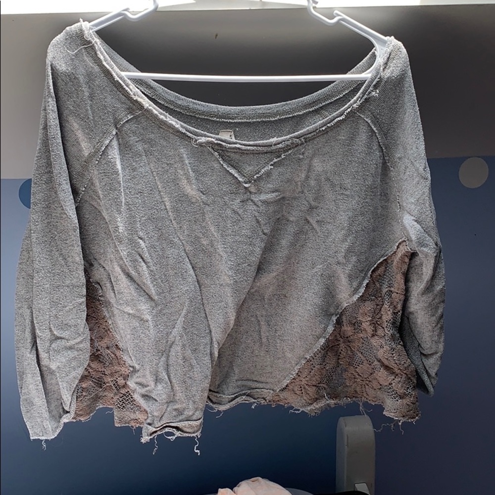 FP gray lace pullover